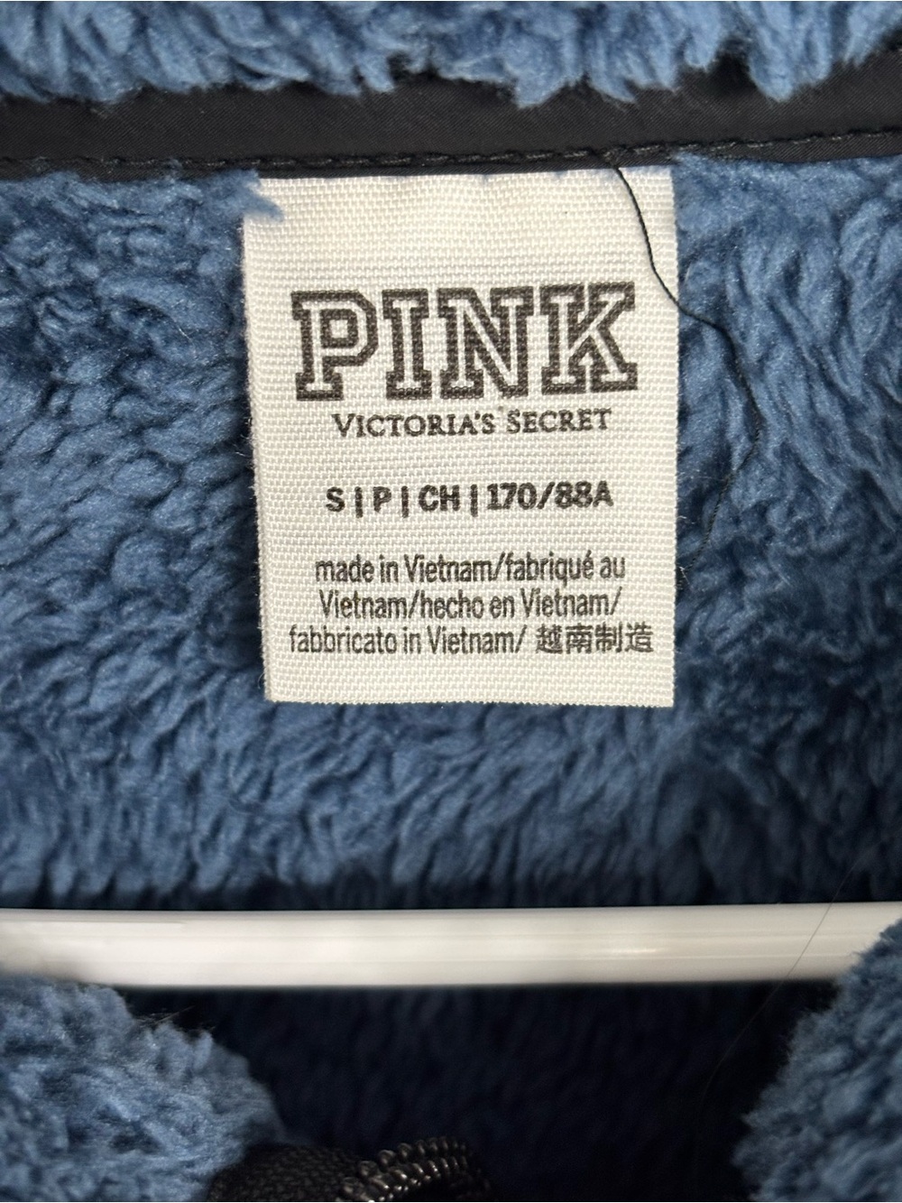 PINK Victoria's Secret Blue Sherpa Fleece 1/4 Zip Pullover Sweatshirt (S) - Picture 4 of 4